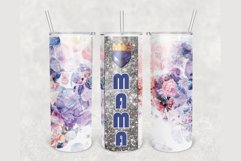 Mama Watercolor Flowers Silver Glitter 20 oz skinny tumbler Product Image 1