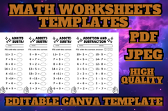 Editable Subtraction and addition Math worksheets templates Product Image 1