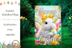 Happy Easter Garden Flag Print, Cartoon Easter Bunny PNG Product Image 1