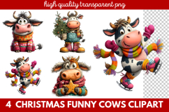 Funny Christmas Cows Clipart | Cute Holiday Farm Animal Product Image 1