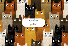 Cute Cat Seamless Pattern | Whimsical Cat Illustration Product Image 1