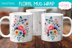 Watercolor floral mug wrap sublimation PNG, Spring mug png Product Image 2