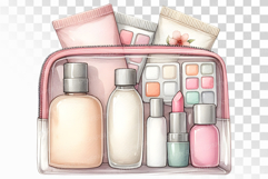 Transparent Cosmetic Pouch Set Watercolor PNG Product Image 1