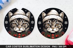 Christmas Cat Car Coaster PNG, Funny Cat Car Coaster Product Image 1