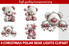 Christmas Polar Bear Lights Clipart | Cute Holiday Bear PNG Product Image 1