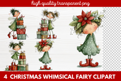 4 Christmas Whimsical Fairy Clipart | Cute Holiday Fairies Product Image 1