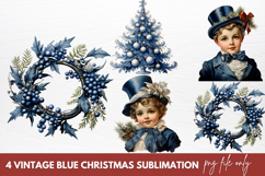 Vintage Blue Christmas Sublimation Clipart Product Image 1