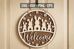 Easter Bunny Welcome SVG, Round Door Hanger SVG Product Image 1