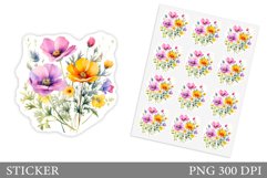 Wildflowers Sticker Design. Floral Sticker Template Product Image 1