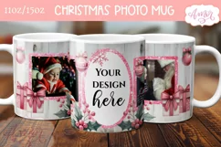 Pink Christmas photo mug wrap PNG Sublimation, festive mug Product Image 2
