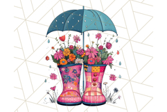 Floral Rain Boot Clipart PNG Spring Umbrella Bouquet Art Product Image 3
