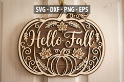 Hello Fall Pumpkin SVG , Autumn Door Hanger SVG, Fall Product Image 1