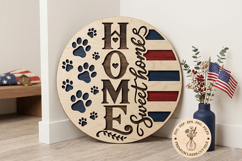 Patriotic Home Sweet Home SVG | American Flag Round Sign SVG Product Image 3