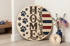 Patriotic Home Sweet Home SVG | American Flag Round Sign SVG Product Image 3