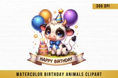 Birthday Animal Clipart, Watercolor Birthday Animals Clipart Product Image 1