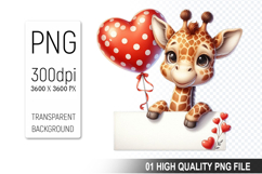 Cute Giraffe Clipart PNG, Valentine&#039;s Day Animal PNG File Product Image 1