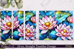 Floral Tumbler Wrap | Watercolor Water Lilly Flowers Product Image 1