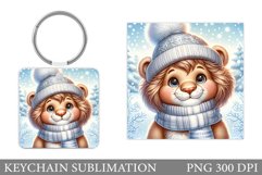 Cute Lion Keychain Sublimation. Christmas Keychain Design Product Image 1
