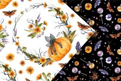 Watercolor Halloween Clipart, Patterns, Invitation Cards Product Image 11