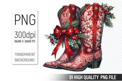 Christmas Cowboy Boots Clipart PNG, Festive Cowboy Design Product Image 1