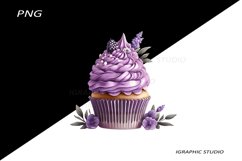 Lavender Cupcake Clipart, Floral Cupcake Clipart Product Image 1
