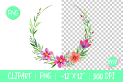 Floral Spring Watercolor Wreath PNG Clipart Sublimation Product Image 1