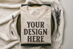 Folded Bella Canvas 3001 Flat Lay T-Shirt Mockup Product Image 1