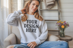 Ash Gildan 18000 Crewnwck Sweatshirt Mockup, gildan 18000 Product Image 1