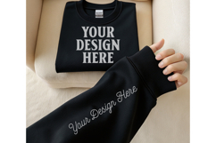 Gildan 18000 Black Sleeve Sweatshirt Mockup | Cozy Crewneck Product Image 1