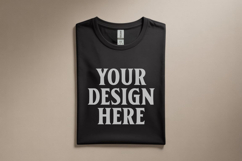 Gildan 64000 Black Folded T-Shirt Mockup | Flat Lay Unisex Product Image 1