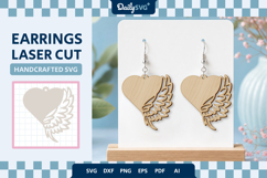Angel Wing Heart Earrings Laser Cut SVG Product Image 1