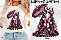 Gothic Pink Bow Ghost PNG Halloween Clipart Product Image 1