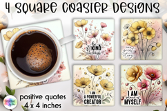 Spring Floral Coaster Sublimation, Positive Quotes Coasters Product Image 1