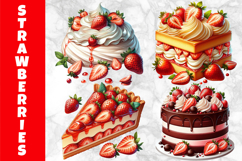 Strawberry Cakes Clipart, Strawberry Chocolate Cake Print Product Image 1