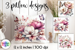 Elegant Magnolia Watercolor Floral Illustration &amp; Butterfly Product Image 1