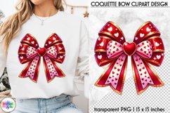 Valentines Pink Coquette Bow Clipart | Pink Bow with Hearts Product Image 1