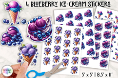 Blueberry Ice Cream Stickers, Glossy Dessert Clipart PNG Product Image 1