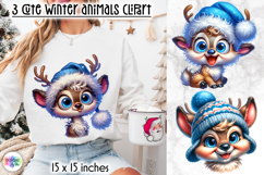 Cute Winter Animals in Blue Hat Clipart, Baby Reindeer PNG Product Image 1