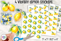 Vibrant Lemon Stickers, Citrus Illustrations, Printable PNG Product Image 1