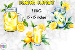 Watercolour Lemon Clipart, Vibrant Lemons PNG Product Image 1