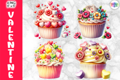 Valentine Cupcake Clipart, Cute Cartoon Love Desserts PNG Product Image 1