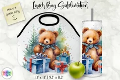 Watercolour Teddy Bear Lunch Bag Print | Christmas Lunch Bag Product Image 1