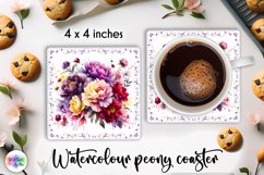 Watercolour Peonies Coaster Bundle | Peony Flowers PNG Product Image 14