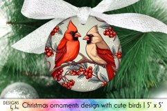 Cardinal Birds Ornament Design | Christmas Birds on a Branch Product Image 1