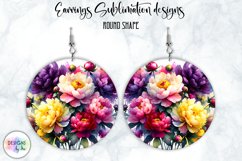 Peony Earrings Sublimation | Round Earrings PNG | Flowers Product Image 1