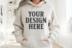 Sand Gildan 18500 Hoodie Mockup, Unisex Sweatshirt Mockup Product Image 1