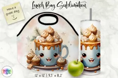 Christmas Lunch Bag Print | Kawaii Hot Chocolate and Cookies Product Image 1