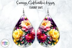 Peony Earrings Sublimation | Watercolour Peonies | Teardrop Product Image 1