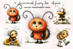 Whimsical Fuzzy Bee Clipart PNG Product Image 1
