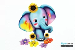 Flower Baby Elephant Sublimation PNG Clipart Product Image 1